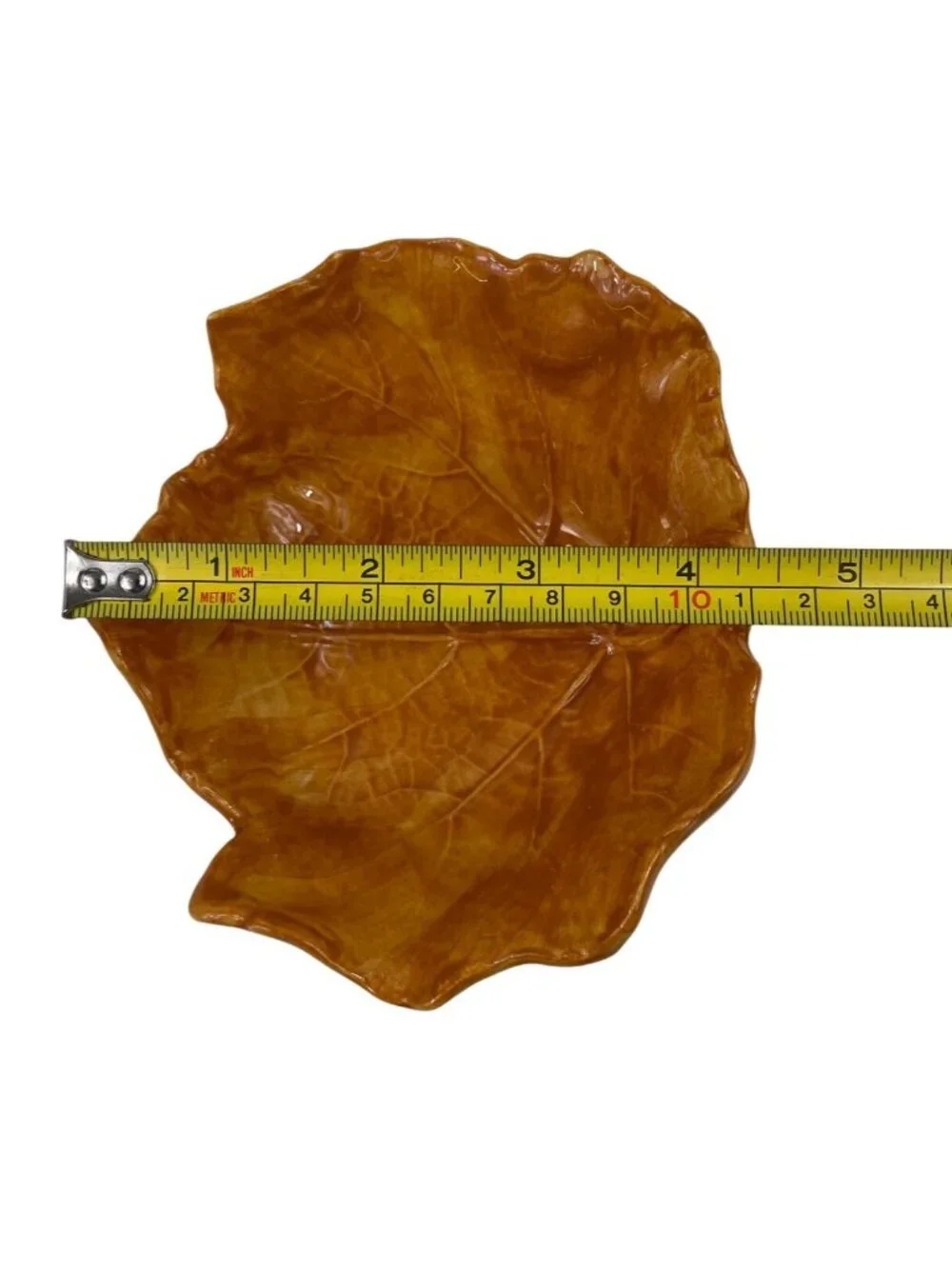 Handcrafted Vintage Leaf-Shaped Pottery Bowl With Pedestal Feet